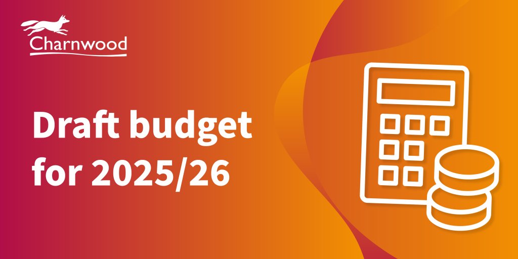 The image shows a calculator icon and the words draft budget 2025/26