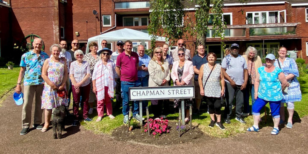 Chapman Street Garden Association and residents of Chapman Street welcome the Mayor of Charnwood, Cllr Dr Julie Bradshaw MBE and Mayoress Julie Ellerbeck to their annual tea party on Friday June 21.