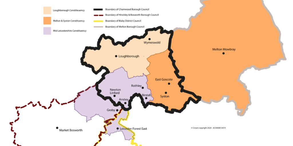 A map showing the parliamentary constituency boundaries for the General Election 2024.