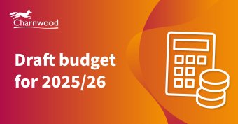 The image shows a calculator icon and the words draft budget 2025/26